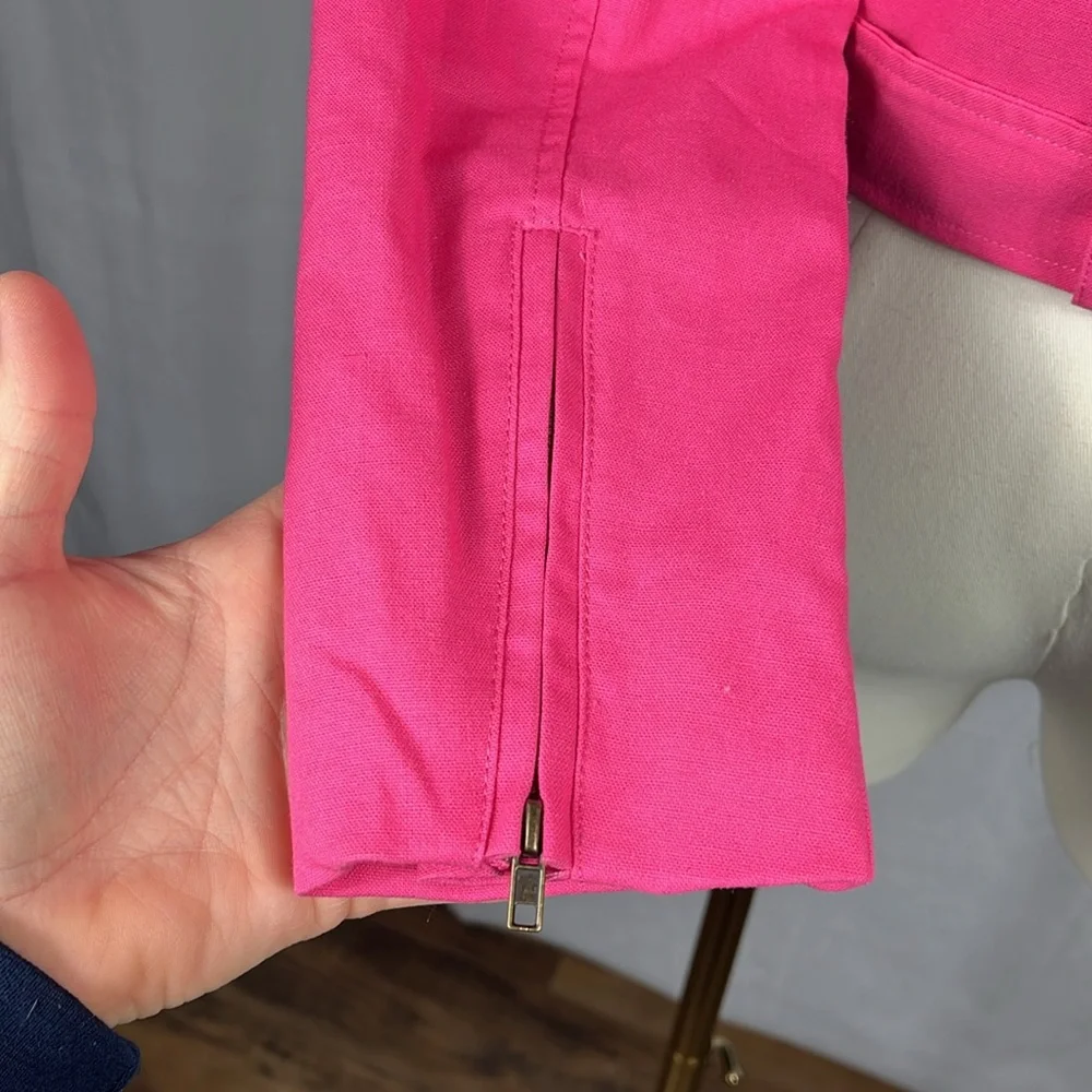 DOLAN for Anthropologie Cropped Linen Slim Moto Jacket in‎ Hot Pink.